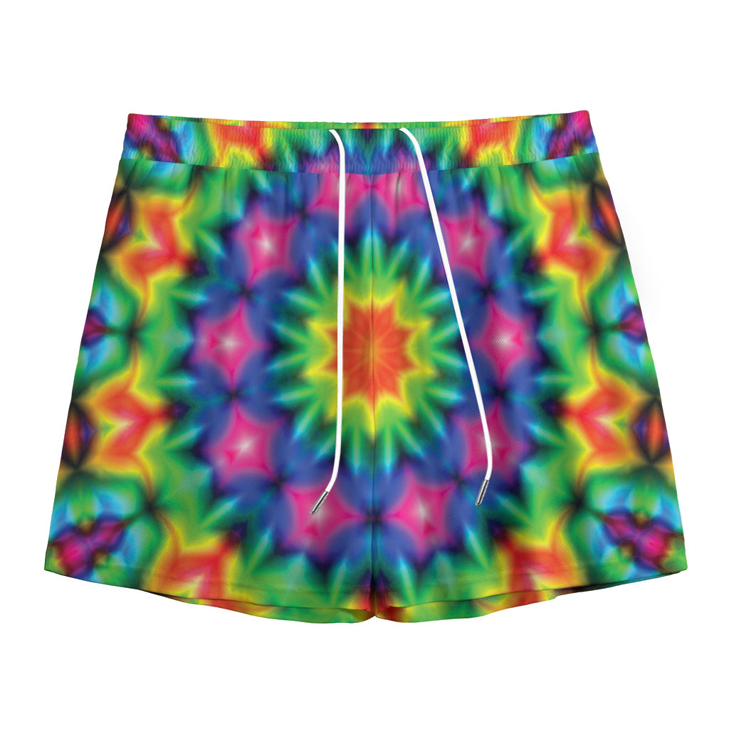 Rainbow Kaleidoscope Print Mesh Shorts