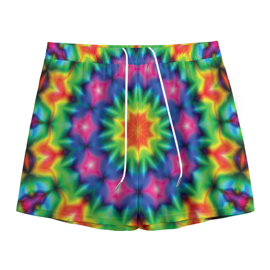 Rainbow Kaleidoscope Print Mesh Shorts
