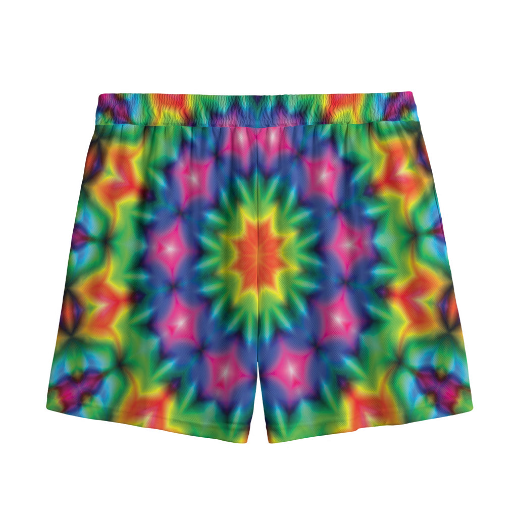 Rainbow Kaleidoscope Print Mesh Shorts