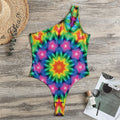 Rainbow Kaleidoscope Print One Shoulder Bodysuit