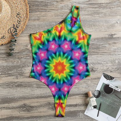 Rainbow Kaleidoscope Print One Shoulder Bodysuit