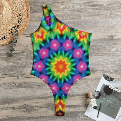Rainbow Kaleidoscope Print One Shoulder Bodysuit