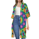 Rainbow Kaleidoscope Print Open Front Beach Cover Up