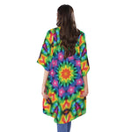 Rainbow Kaleidoscope Print Open Front Beach Cover Up