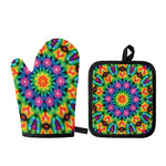Rainbow Kaleidoscope Print Oven Mitt And Pot Holder Set