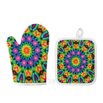 Rainbow Kaleidoscope Print Oven Mitt And Pot Holder Set