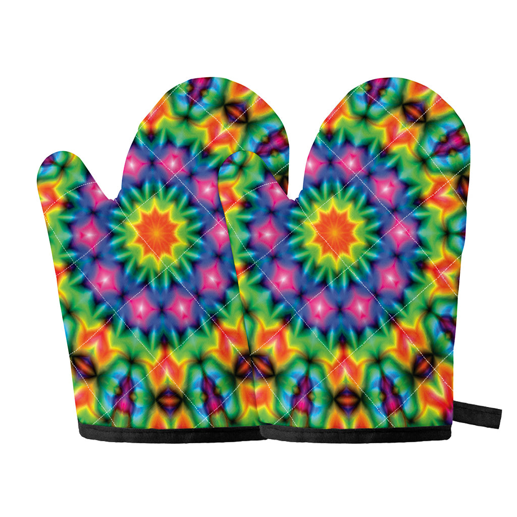 Rainbow Kaleidoscope Print Oven Mitts