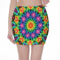 Rainbow Kaleidoscope Print Pencil Mini Skirt