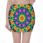 Rainbow Kaleidoscope Print Pencil Mini Skirt