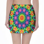 Rainbow Kaleidoscope Print Pencil Mini Skirt