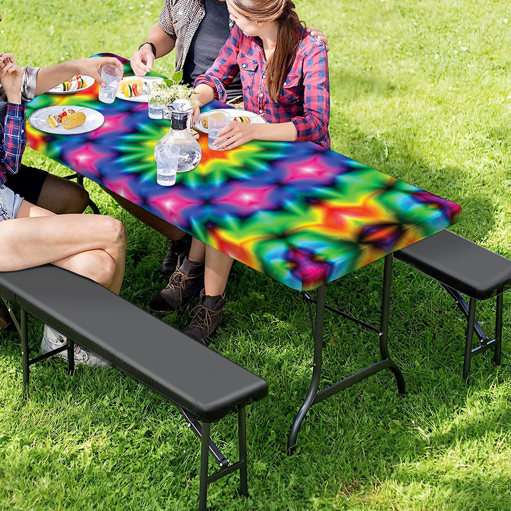 Rainbow Kaleidoscope Print Picnic Table Cover