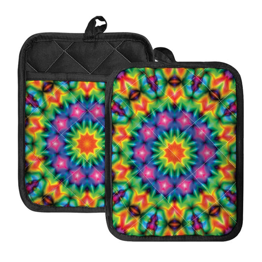 Rainbow Kaleidoscope Print Pot Holders With Pocket