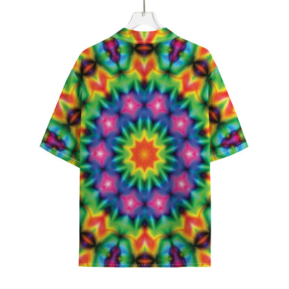 Rainbow Kaleidoscope Print Rayon Hawaiian Shirt