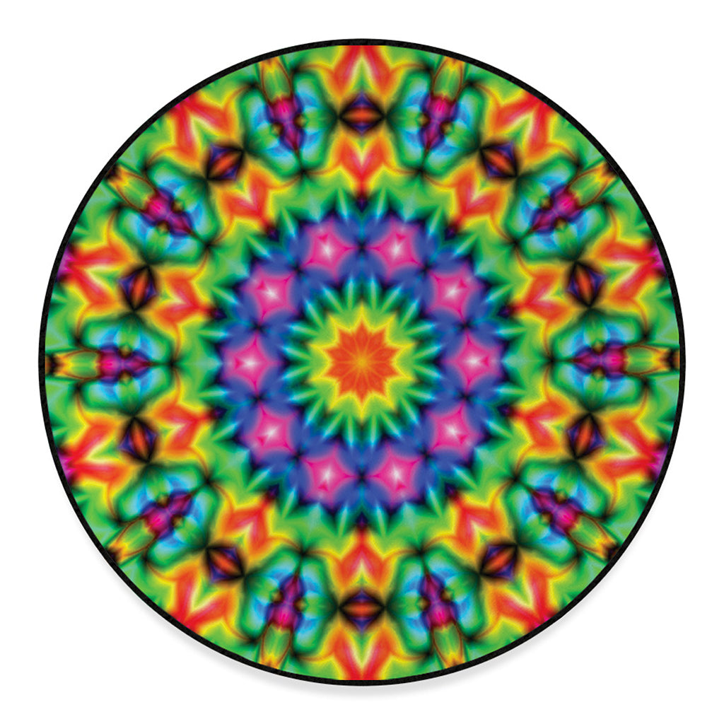 Rainbow Kaleidoscope Print Round Floor Mat