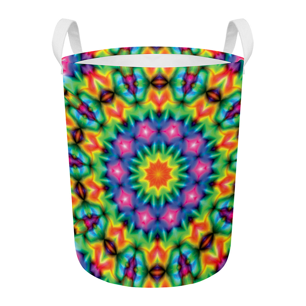 Rainbow Kaleidoscope Print Round Laundry Basket