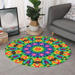 Rainbow Kaleidoscope Print Round Rug