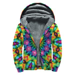 Rainbow Kaleidoscope Print Sherpa Lined Zip Up Hoodie
