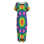 Rainbow Kaleidoscope Print Short Sleeve Long Nightdress