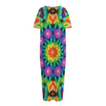 Rainbow Kaleidoscope Print Short Sleeve Long Nightdress