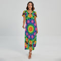 Rainbow Kaleidoscope Print Short Sleeve Maxi Dress