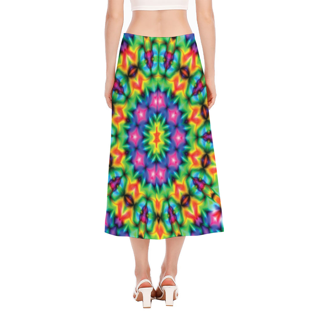 Rainbow Kaleidoscope Print Side Slit Midi Skirt