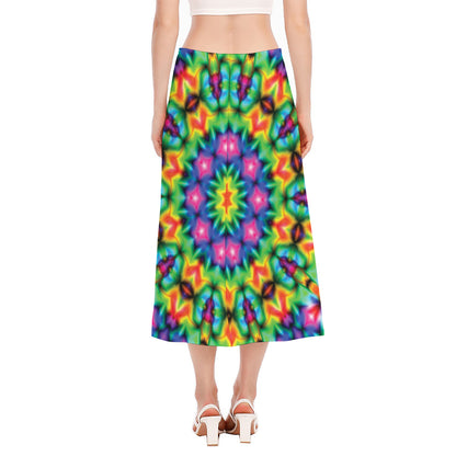 Rainbow Kaleidoscope Print Side Slit Midi Skirt