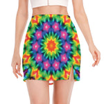Rainbow Kaleidoscope Print Side Slit Mini Skirt