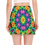 Rainbow Kaleidoscope Print Side Slit Mini Skirt