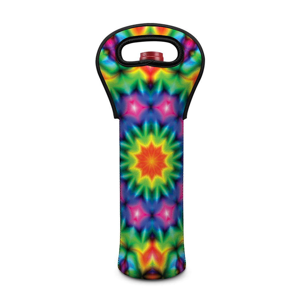Rainbow Kaleidoscope Print Single Neoprene Wine Tote