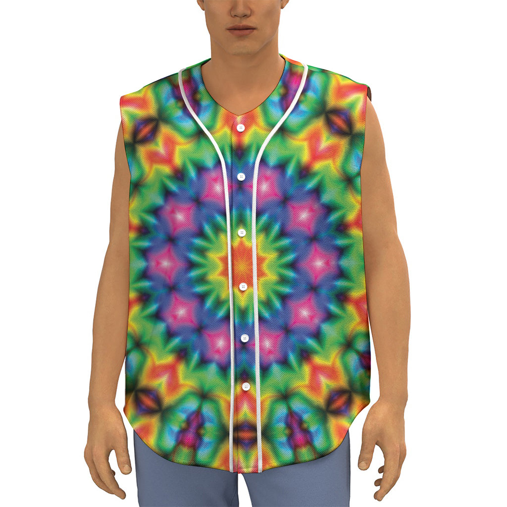 Rainbow Kaleidoscope Print Sleeveless Baseball Jersey