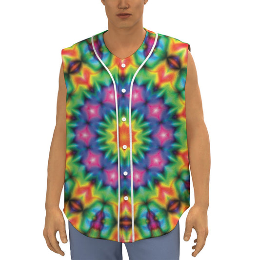 Rainbow Kaleidoscope Print Sleeveless Baseball Jersey