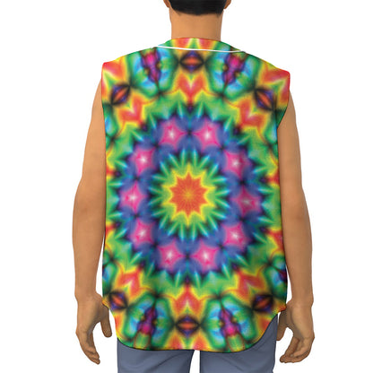 Rainbow Kaleidoscope Print Sleeveless Baseball Jersey