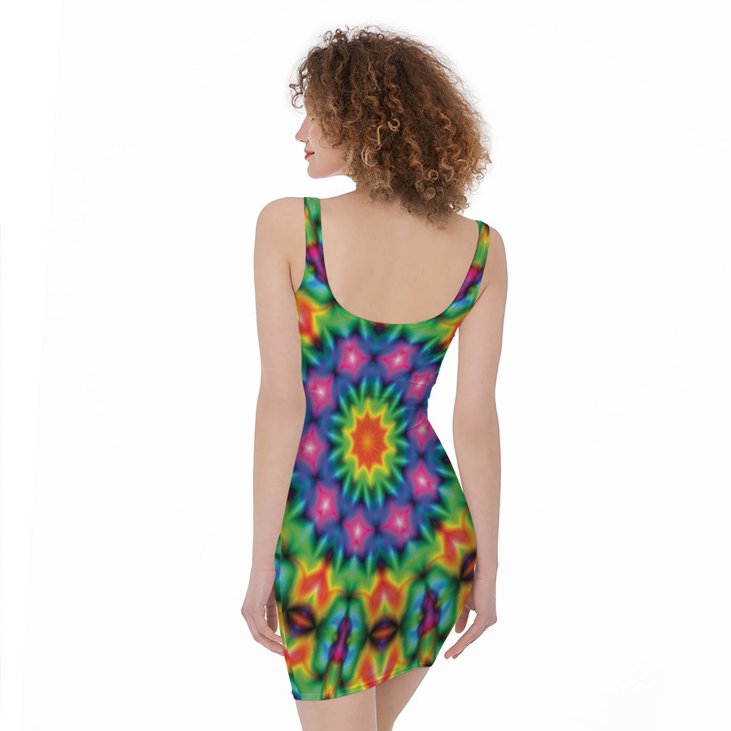 Rainbow Kaleidoscope Print Sleeveless Bodycon Dress
