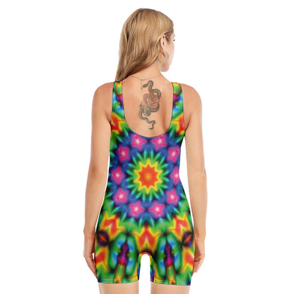 Rainbow Kaleidoscope Print Sleeveless One Piece Swimsuit