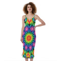 Rainbow Kaleidoscope Print Slim Fit Midi Cami Dress