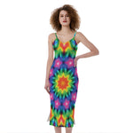 Rainbow Kaleidoscope Print Slim Fit Midi Cami Dress