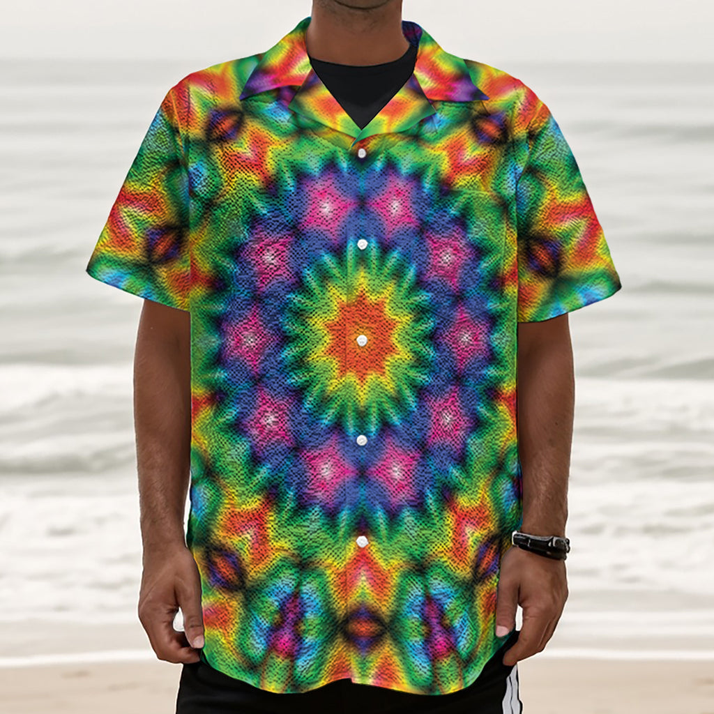 Rainbow Kaleidoscope Print Textured Short Sleeve Shirt