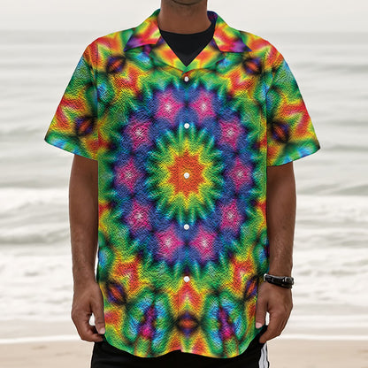 Rainbow Kaleidoscope Print Textured Short Sleeve Shirt
