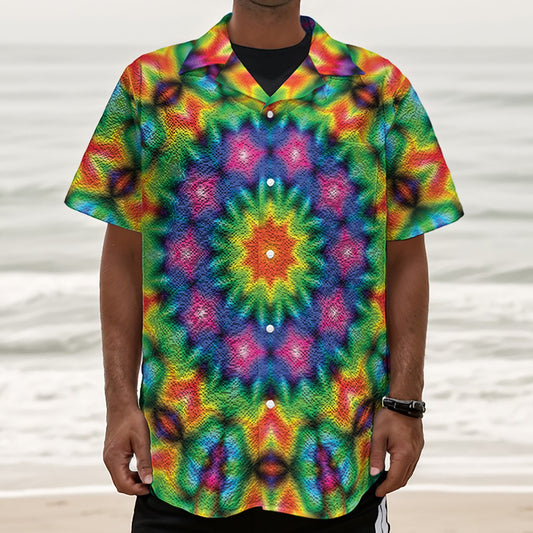Rainbow Kaleidoscope Print Textured Short Sleeve Shirt