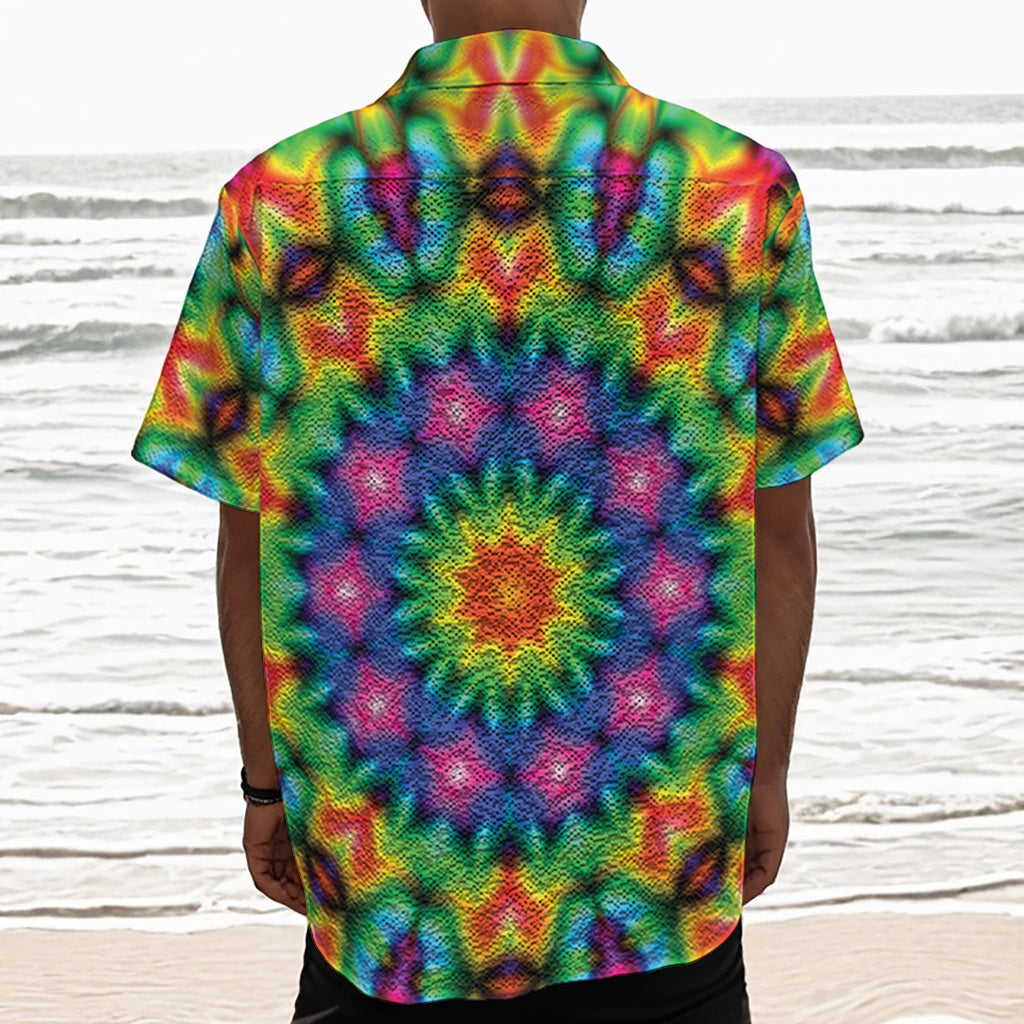 Rainbow Kaleidoscope Print Textured Short Sleeve Shirt