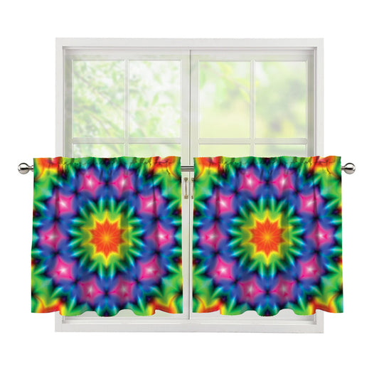 Rainbow Kaleidoscope Print Tier Curtains