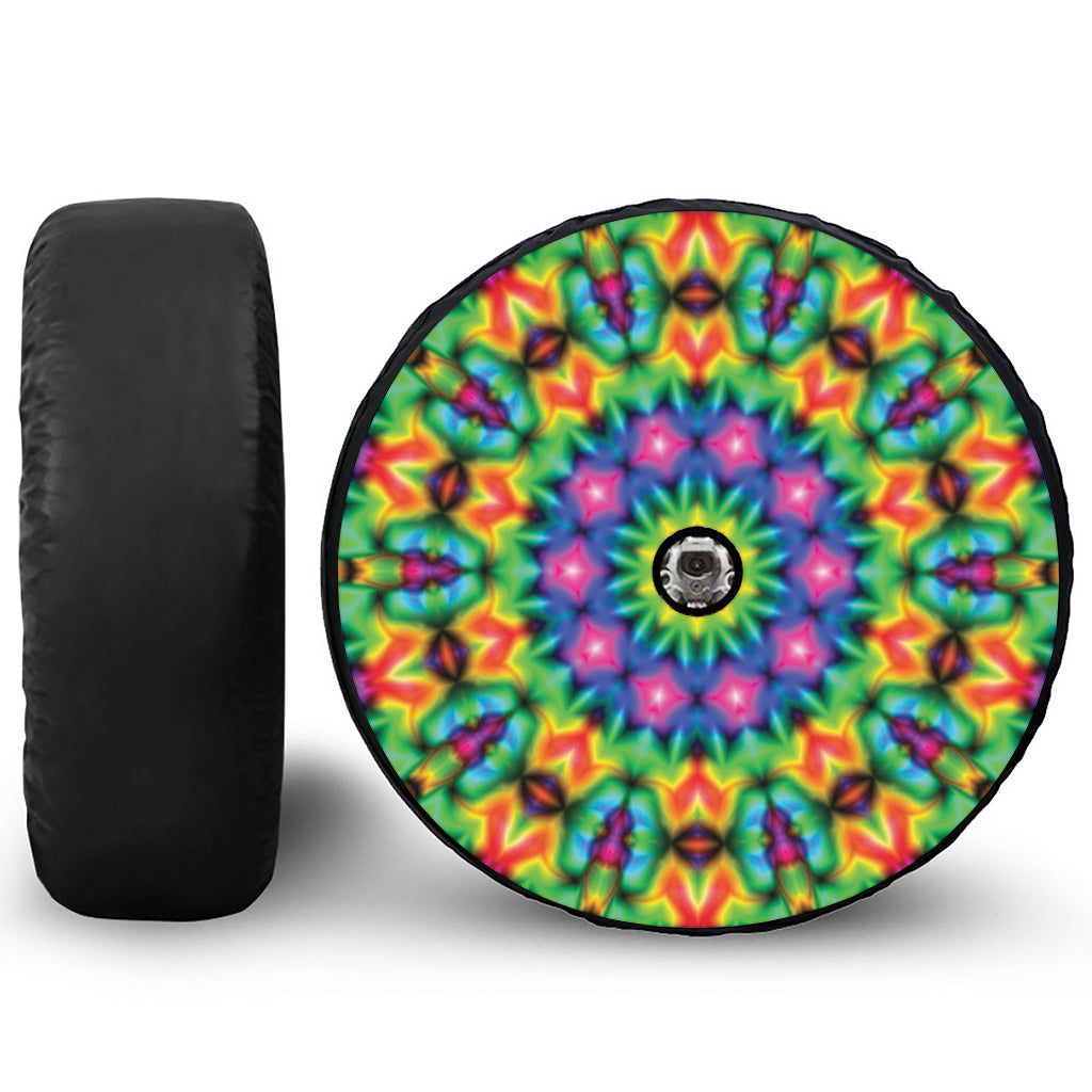 Rainbow Kaleidoscope Print Tire Cover With Camera Hole