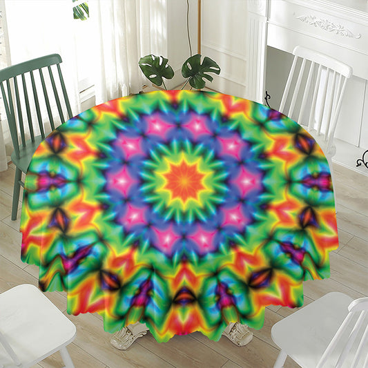 Rainbow Kaleidoscope Print Waterproof Round Tablecloth