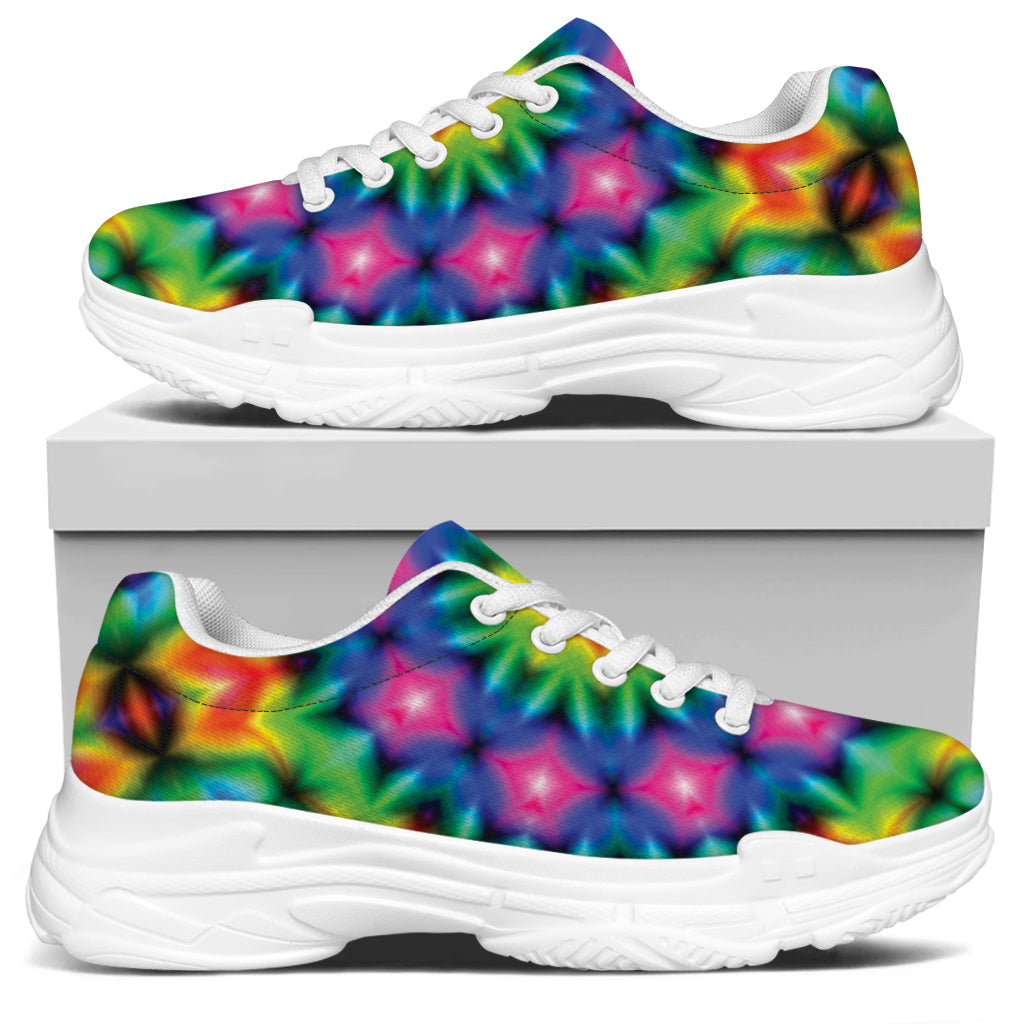Rainbow Kaleidoscope Print White Chunky Shoes