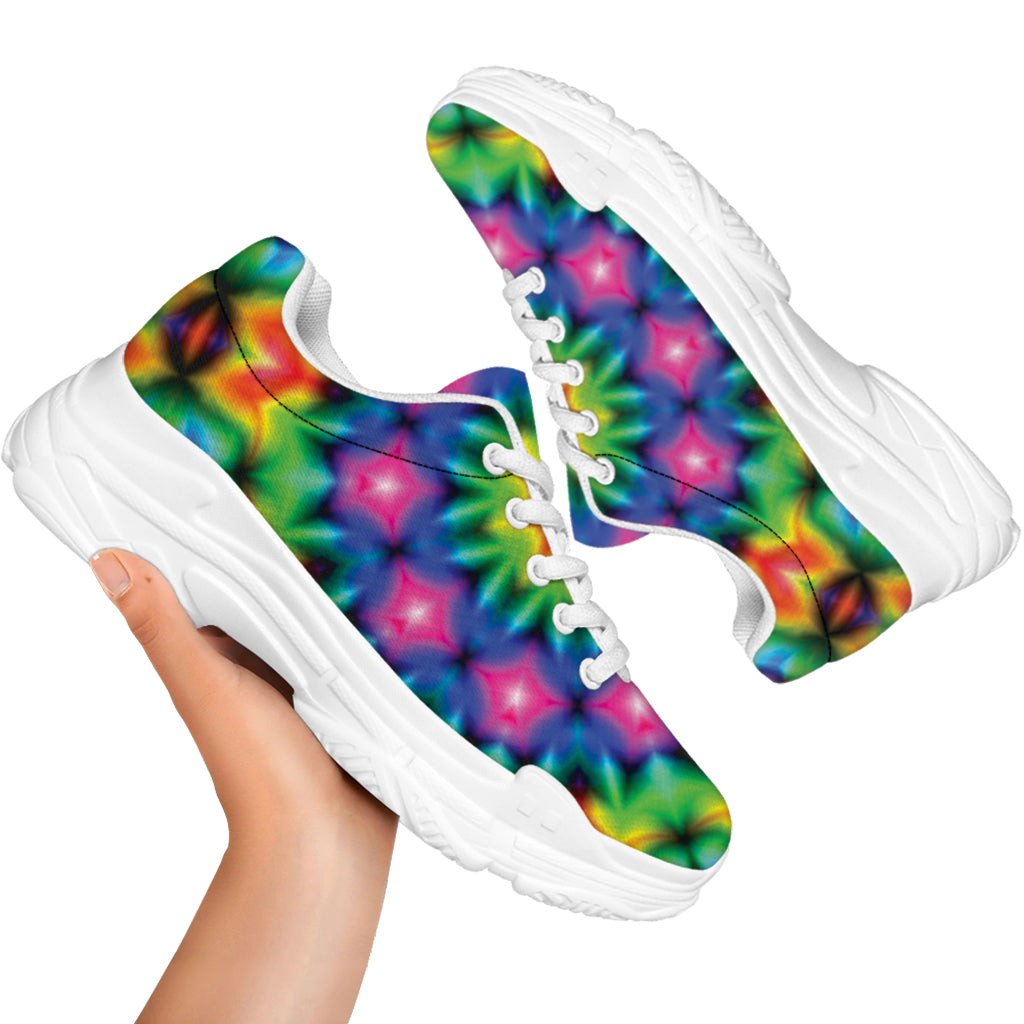 Rainbow Kaleidoscope Print White Chunky Shoes