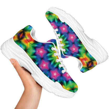 Rainbow Kaleidoscope Print White Chunky Shoes