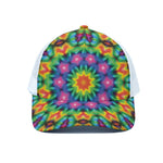 Rainbow Kaleidoscope Print White Mesh Trucker Cap