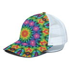 Rainbow Kaleidoscope Print White Mesh Trucker Cap