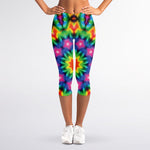 Rainbow Kaleidoscope Print Women's Capri Leggings