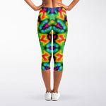 Rainbow Kaleidoscope Print Women's Capri Leggings